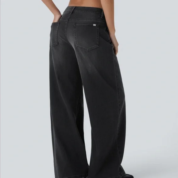 Asymmetric low rise Wide Leg Charcoal Black Women's Jeans - Picture 2 of 5